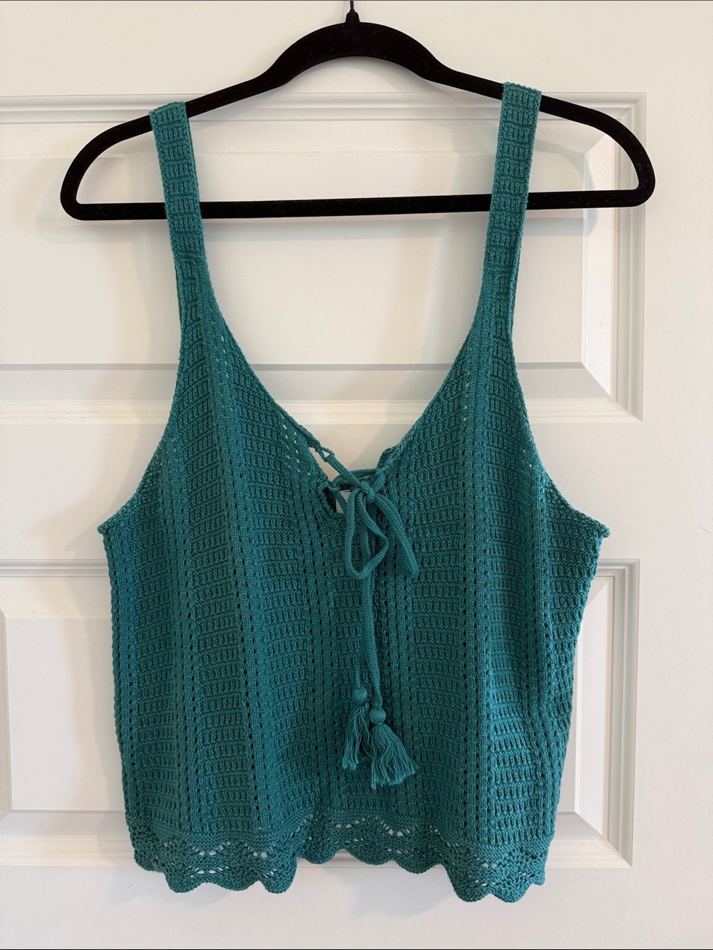 Old Navy Teal Crochet Lace-Up Tank Top